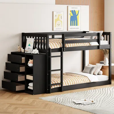 STREAMDALE FURNITURE STREAMDALE TWIN OVER TWIN BUNK BED WITH 4 DRAWERS AND 3 SHELVES-ESPRESSO