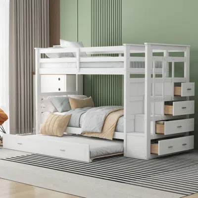STREAMDALE FURNITURE STREAMDALE TWIN OVER TWIN BUNK BED WITH TRUNDLE AND STAIRCASE