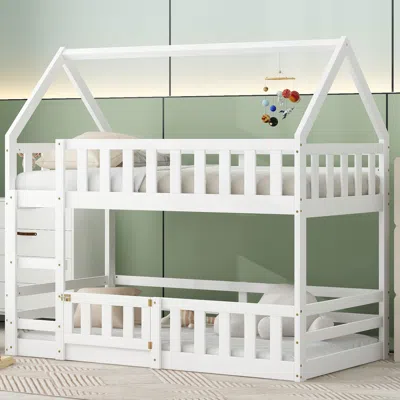 STREAMDALE FURNITURE STREAMDALE TWIN OVER TWIN HOUSE BUNK BED WITH FENCE AND DOOR