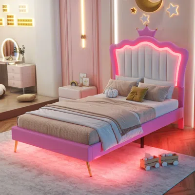 STREAMDALE FURNITURE STREAMDALE TWIN SIZE UPHOLSTERED BED FRAME WITH LED LIGHTS