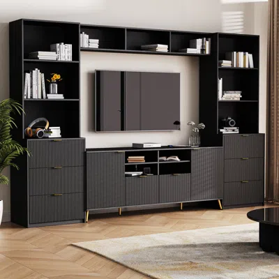 STREAMDALE FURNITURE STREAMDALE VERSATILE 4-PIECE ENTERTAINMENT WALL UNIT STYLISH STORAGE AND FUNCTIONALITY