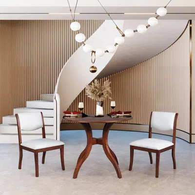 STREAMDALE FURNITURE STREAMDALE WALNUT ROUND DINING SET: 39.4" TABLE + 2 CHAIRS, SOLID WOOD