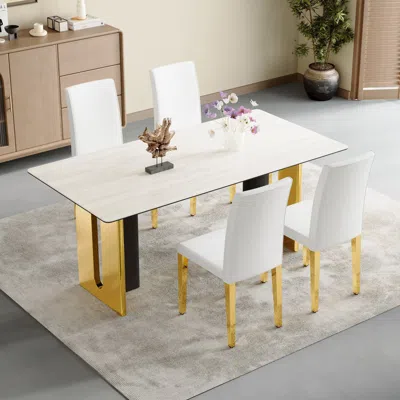 STREAMDALE FURNITURE STREAMDALE WHITE PU LEATHER CHAIRS WITH GOLD LEGS (SET OF 4)