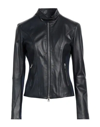 STREET LEATHERS STREET LEATHERS WOMAN JACKET MIDNIGHT BLUE SIZE XS LEATHER, VISCOSE, NYLON