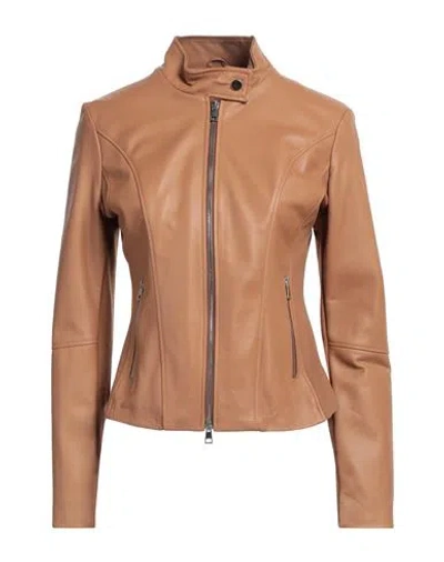 STREET LEATHERS STREET LEATHERS WOMAN JACKET TAN SIZE L LEATHER, VISCOSE, NYLON