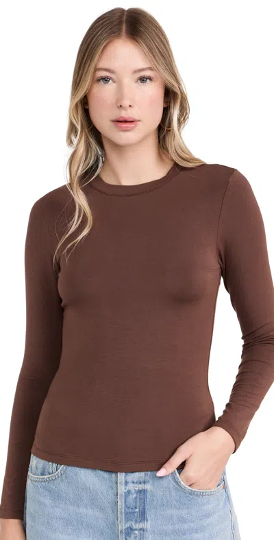 STRIPE & STARE LONG SLEEVE CREW NECK TOP CHOCOLATE