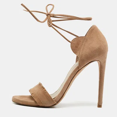 STUART WEITZMAN BEIGE SUEDE ANKLE TIE UP SANDALS SIZE 38.5