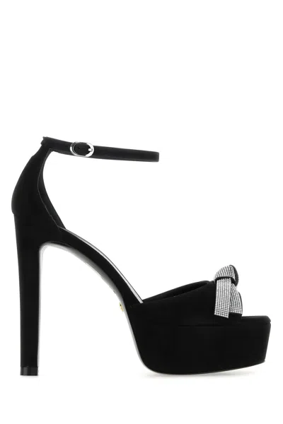 STUART WEITZMAN BLACK SUEDE DISCOPLATFORM SANDALS