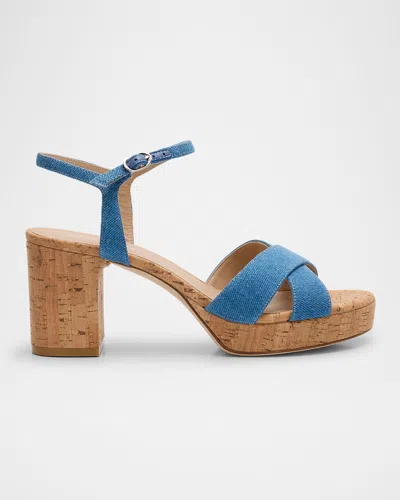 STUART WEITZMAN DAYNA DENIM CRISSCROSS PLATFORM SANDALS