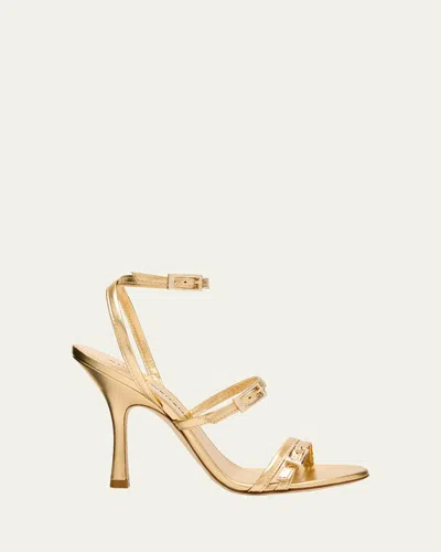 STUART WEITZMAN GEORGIE METALLIC BUCKLES STRAPPY SANDALS