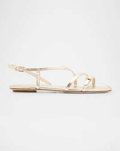 STUART WEITZMAN GEORGIE METALLIC STRAPPY FLAT SANDALS