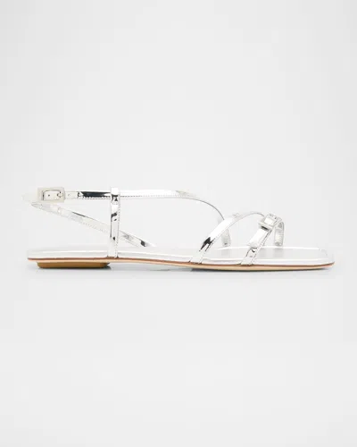 STUART WEITZMAN GEORGIE METALLIC STRAPPY FLAT SANDALS
