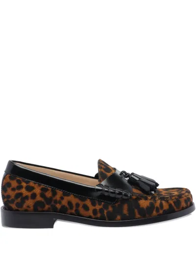 STUART WEITZMAN TASSEL-EMBELLISHED LEOPARD-PRINT LOAFERS