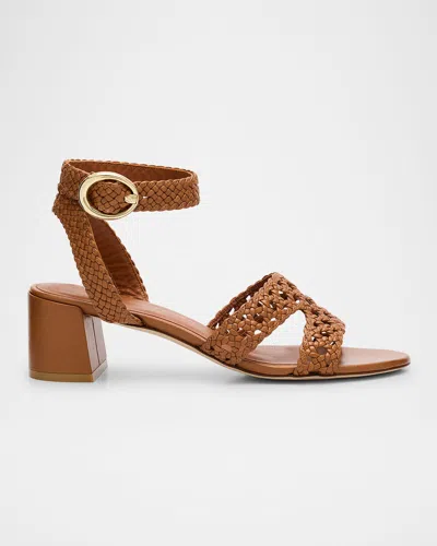 STUART WEITZMAN THEA WOVEN LEATHER ANKLE-STRAP SANDALS