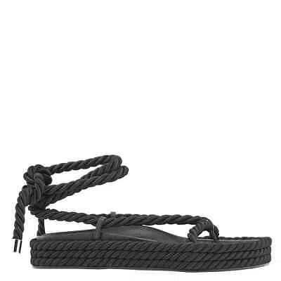 STUDIO AMELIA STUDIO AMELIA LADIES BLACK TETHER ROPE ANKLE-WRAP FLAT SANDALS