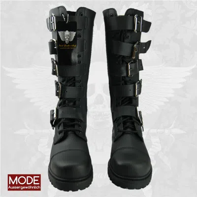 STUFF HLS BOOTS 20-LOCH GOTHIC FESTIVAL LEDER STIEFEL + 5 SCHNALLEN + REISSVERSCHLUSS