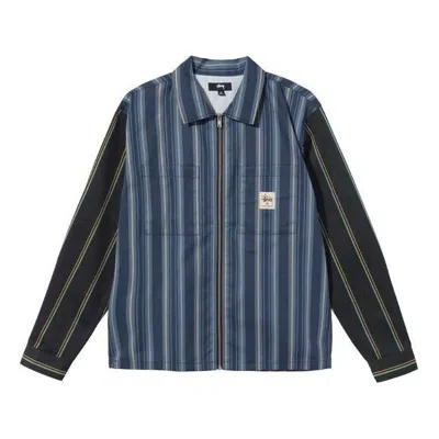 STUSSY Stussy Mix Stripe Zip Up Work Jacket 'Blue Black'