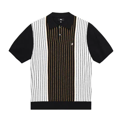 STUSSY STUSSY TEXTURED SHORT-SLEEVE POLO SWEATER 'BLACK STRIPE'