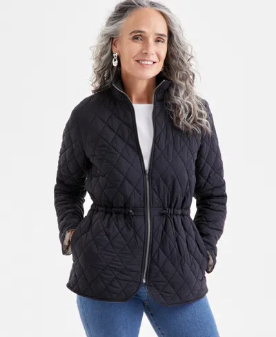 STYLE & CO PETITE CINCH-WAIST QUILTED JACKET, EXCLUSIVELY AT MACY'S