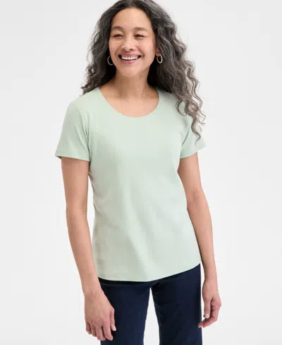 STYLE & CO PETITE COTTON SCOOP-NECK SHORT-SLEEVE TOP, CREATED FOR MACY'S