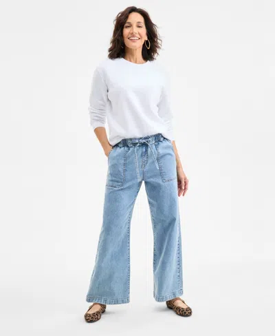 STYLE & CO PETITE HIGH-RISE PULL-ON WIDE-LEG JEANS, EXCLUSIVELY AT MACY'S