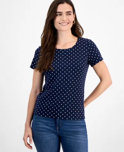 STYLE & CO PETITE MAJOR DOT SCOOP-NECK SHORT-SLEEVE TOP, EXCLUSIVELY AT MACY'S