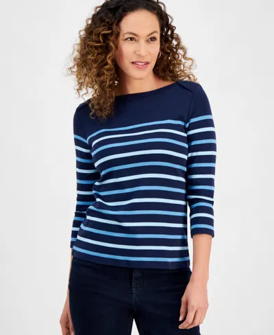 STYLE & CO PETITE NAUTICAL STRIPE COTTON KNIT TOP, EXCLUSIVELY AT MACY'S