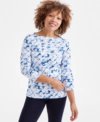 STYLE & CO PETITE PRINTED 3/4-SLEEVE KNIT TOP, EXCLUSIVELY AT MACY'S