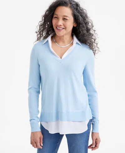 STYLE & CO PETITE TWO FOR ONE V-NECK PULLOVER SWEATER, CREATED FOR MACY'S