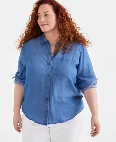 STYLE & CO PLUS SIZE CHAMBRAY SHIRT, EXCLUSIVELY AT MACY'S