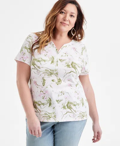 STYLE & CO PLUS SIZE PRINTED HENLEY TEE, EXCLUSIVELY AT MACY'S