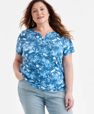 STYLE & CO PLUS SIZE PRINTED HENLEY TEE, EXCLUSIVELY AT MACY'S