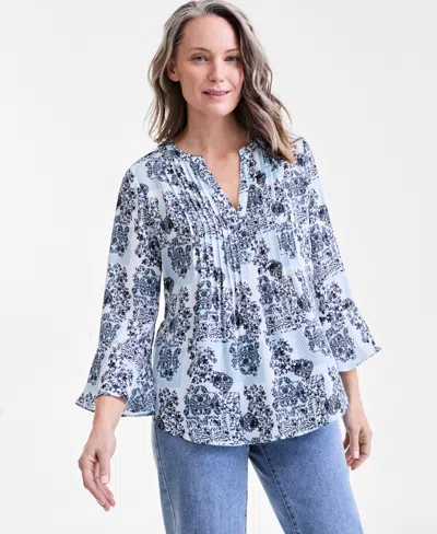 STYLE & CO PLUS SIZE PRINTED PINTUCK BLOUSE, EXCLUSIVELY AT MACY'S