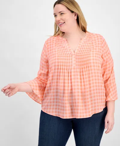 STYLE & CO PLUS SIZE PRINTED PINTUCK TOP, EXCLUSIVELY AT MACY'S