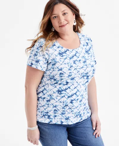 STYLE & CO PLUS SIZE PRINTED SCOOP-NECK T-SHIRT, EXCLUSIVELY AT MACY'S