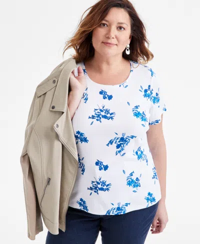 STYLE & CO PLUS SIZE PRINTED SCOOP-NECK T-SHIRT, EXCLUSIVELY AT MACY'S