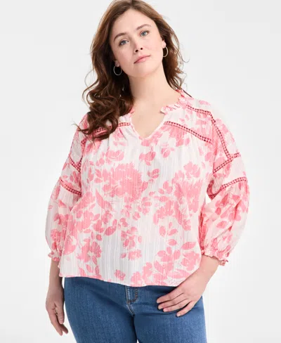 STYLE & CO PLUS SIZE PRINTED SPLIT-NECK TOP, EXCLUSIVELY AT MACY'S