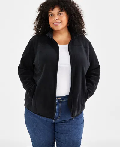 STYLE & CO PLUS SIZE SOLID POLAR FLEECE ZIP-FRONT JACKET, EXCLUSIVELY AT MACY'S