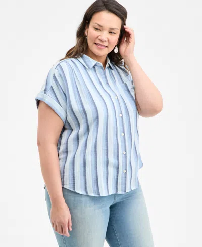 STYLE & CO PLUS SIZE STRIPED CAMP SHIRT, EXCLUSIVELY AT MACY'S