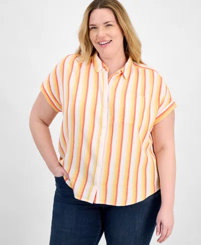 STYLE & CO PLUS SIZE STRIPED CAMP SHIRT, EXCLUSIVELY AT MACY'S