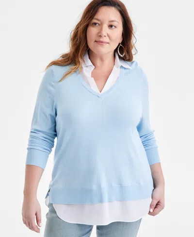 STYLE & CO PLUS SIZE TWOFER SWEATER, CREATED FOR MACY'S