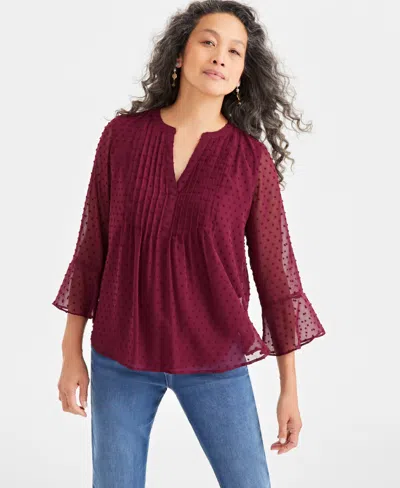 STYLE & CO WOMEN'S TEXTURED PINTUCK RUFFLE SLEEVE TOP, REGULAR & PETITE, CREATED FOR MACY'S