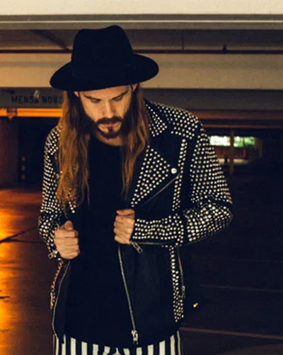 STYLE MENS BRANDO PUNK STYLE WITH GOLDEN STUDDED BLACK MOTOR BIKER LEATHER JACKET