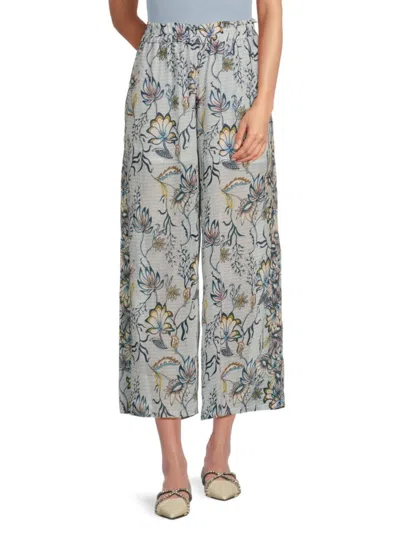 SUBTLE LUXURY WOMEN'S BOTANICAL WIDE-LEG PANTS