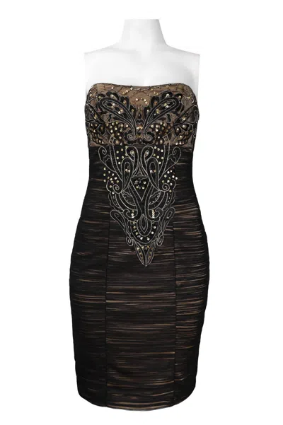 SUEWONG EMBROIDERED & SEQUIN STRAPLESS MESH DRESS IN BLACK GOLD