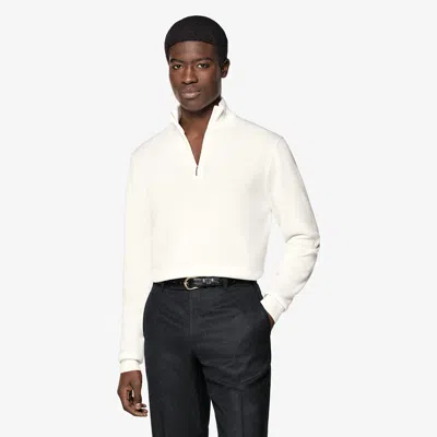SUITSUPPLY OFF-WHITE MERINO HALF ZIP