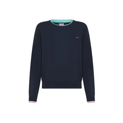 SUN 68 SUN68 - DOUBLE RIB NAVY BLUE SWEATER K34211