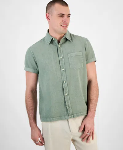 SUN + STONE MEN'S BLAKE LINEN CHAMBRAY SHORT SLEEVE BUTTON-FRONT SHIRT, CREATED FOR MACY'S
