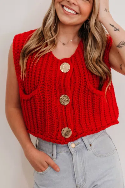 SUNDAYUP BUTTON KNIT SWEATER VEST IN RED