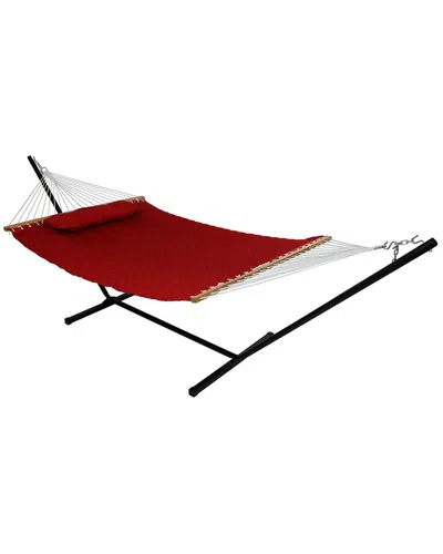 SUNNYDAZE SUNNYDAZE 2-PERSON QUILTED FABRIC SPREADER BAR HAMMOCK WITH 12' STAND